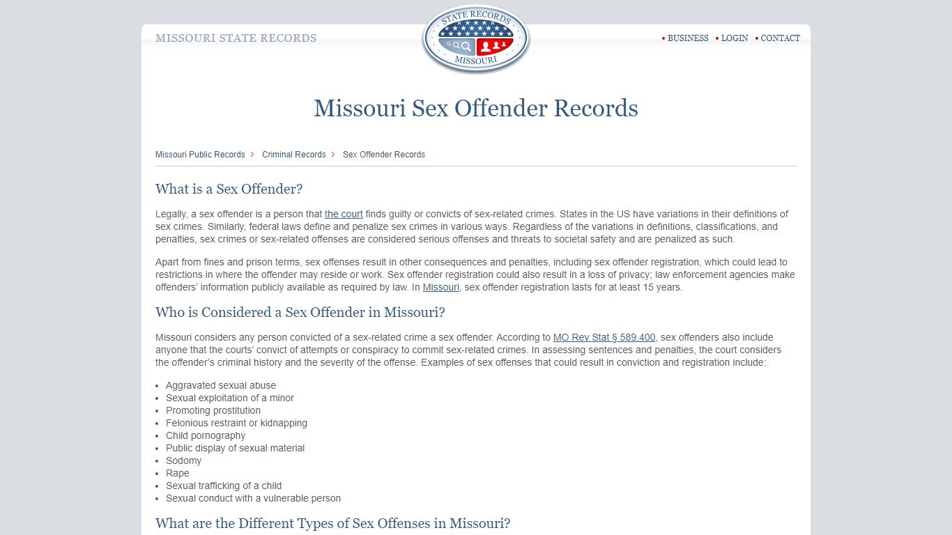 Missouri Sex Offender Records | StateRecords.org